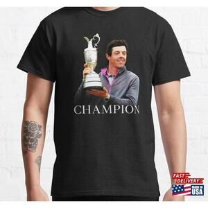 Rory Mcilroy The Open Champion White Text On Black Classic Tshirt Unisex